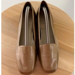 Enzo Angiolini Liberty Gold Leather Square‎ Toe Loafer Flats Women's 7.5M Brazil